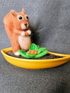 Handmade Needle Felted Red Squirrel With Bunchberries